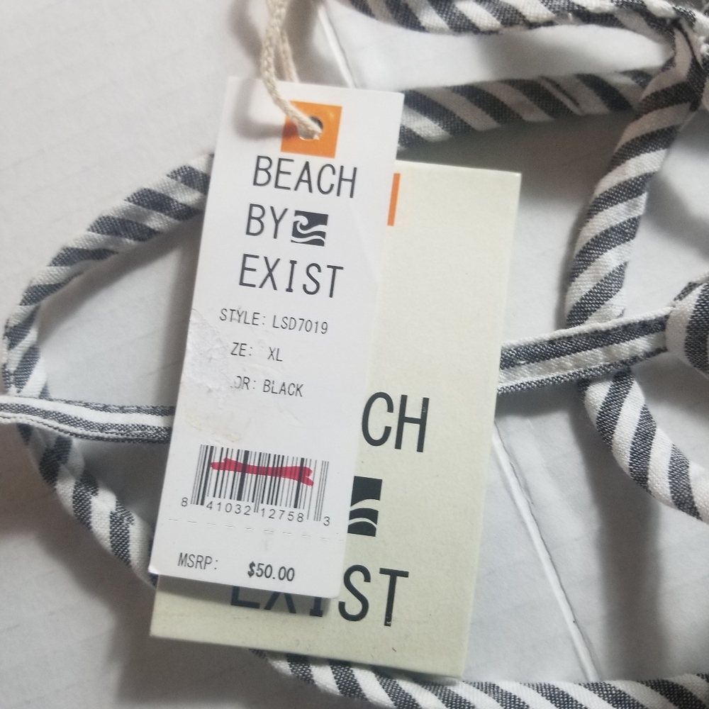 NWT BEACH BY EXIST GRAY AND WHITE STRIPED DRESS SIZE XL WITH ADJUSTABLE STRAPS - Picture 5 of 9
